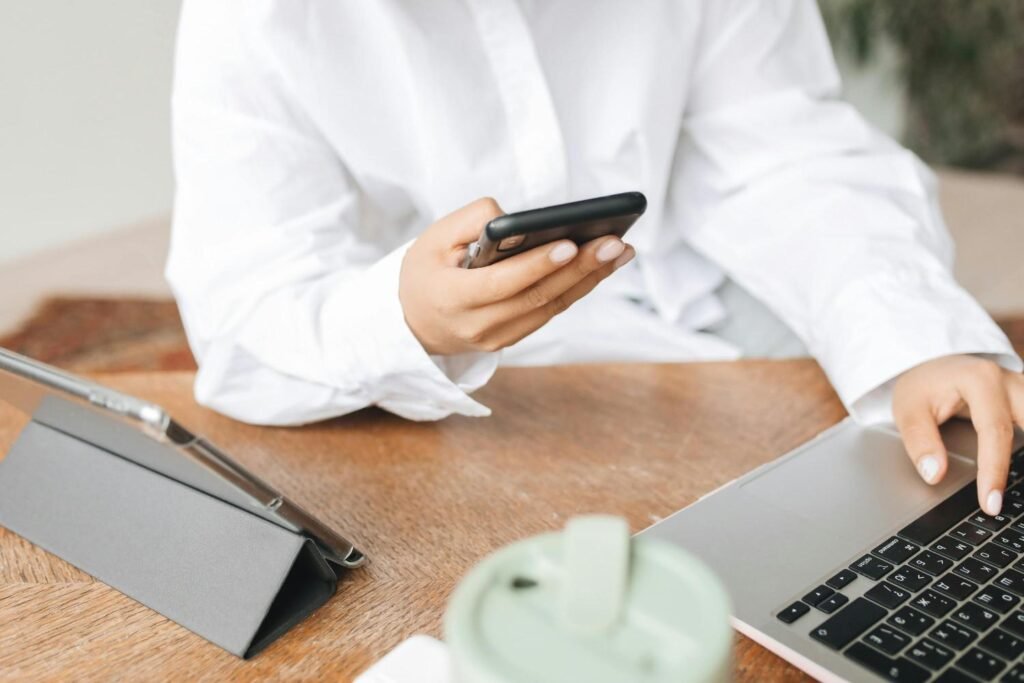 A close-up photo of a person using a gadget